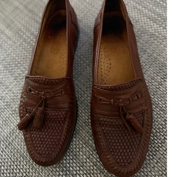 SANDRO MOSCOLONI Mens Delta Brown Tassel Woven Leather Loafer Shoes 11.5D Preppy - Picture 2 of 8